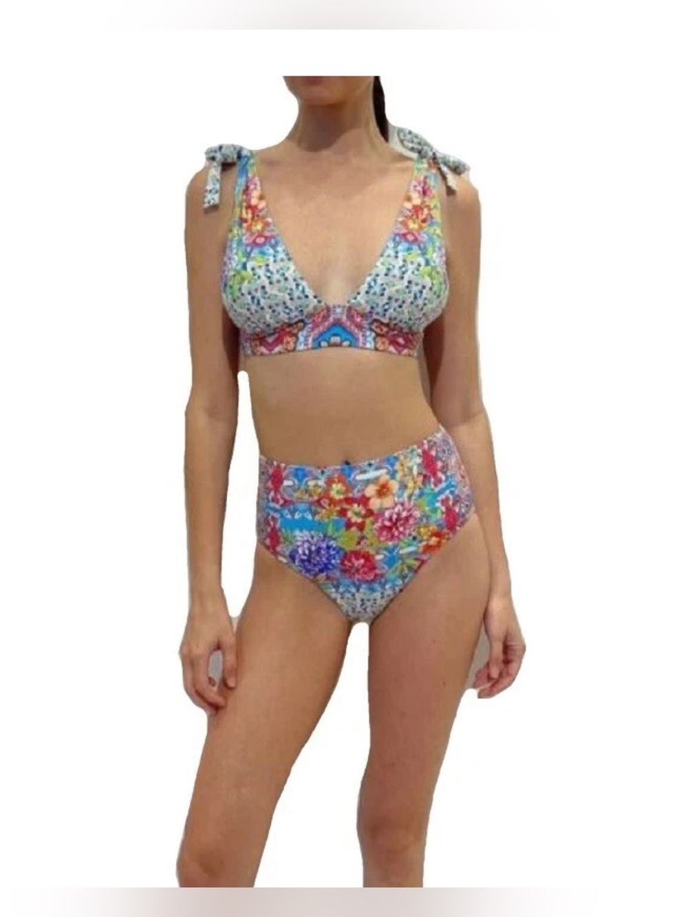Johnny Was Boho floral print daydream bikini top beach vacation pool summer M